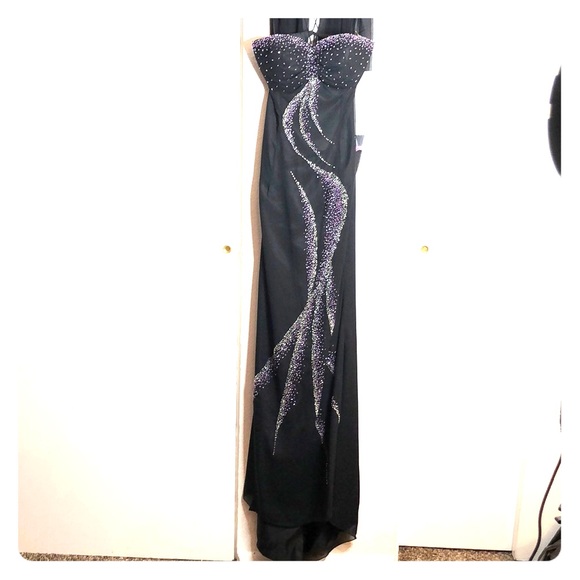 NWT Black sheer Formal gown with purple beading - Picture 3 of 6